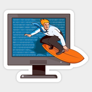 Businessman Surfing on Internet Retro Sticker